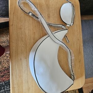 White Crescent Crossbody Bag with Pouch